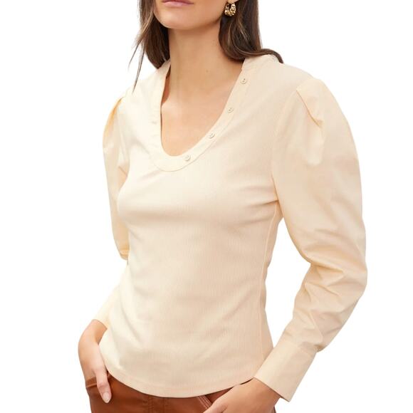 Area Stars Cream Cottage Top MEDIUM Ribbed CottonWestern Designer Weekend $125 - Picture 5 of 10